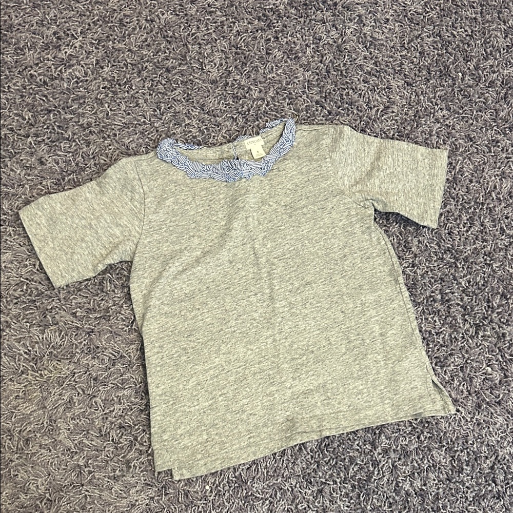 Crewcuts Kids Heather Gray Short Sleeve Top with Blue Trim size 8